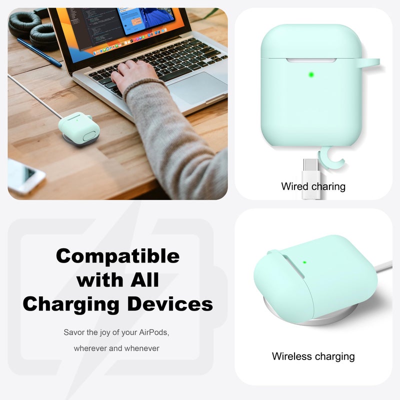 R-fun Compatible with AirPods Case Cover, Soft Silicone Protective Cover with Keychain for Women Men Compatible with Apple AirPods 2nd 1st Generation Charging Case, Front LED Visible,Turquoise - Image 4